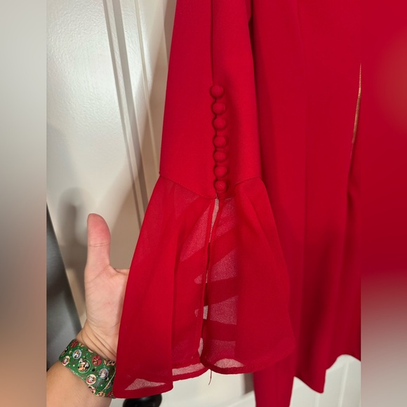 CALVIN KLEIN ❤️ Elegant Cherry Red, Flared Sleeves Midi Dress (Women’s 6 Petite) - Picture 11 of 12
